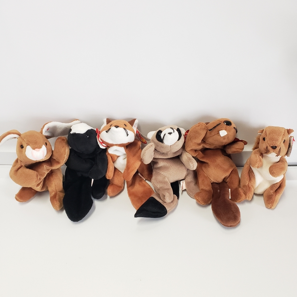 Vintage Ty Beanie Baby 6 PC Forest Critter Lot